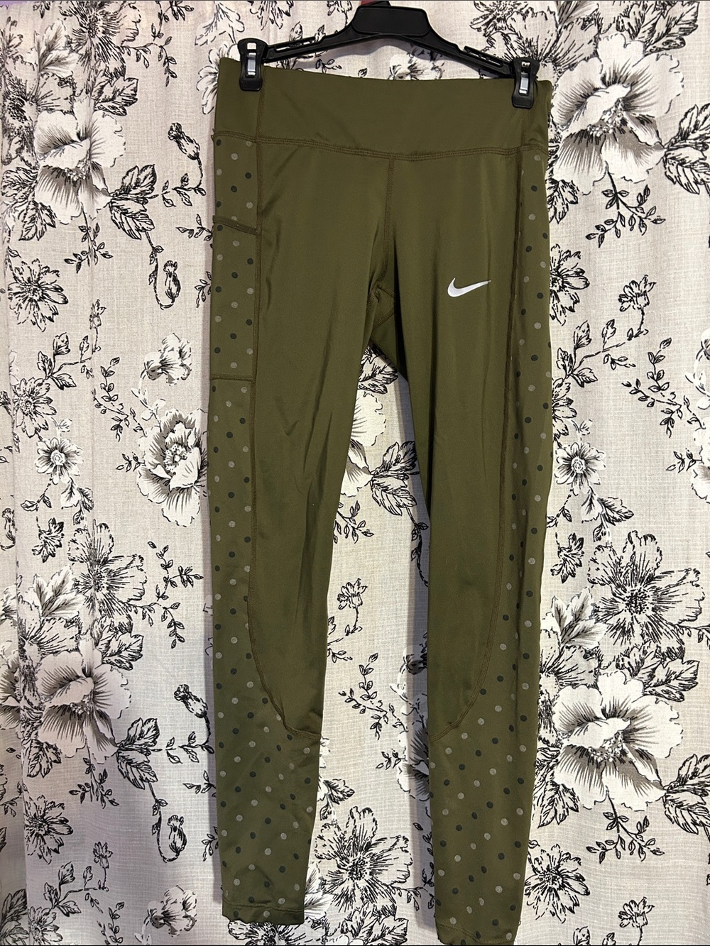 Nike Olive Green High-Rise Leggings with Reflective Dots